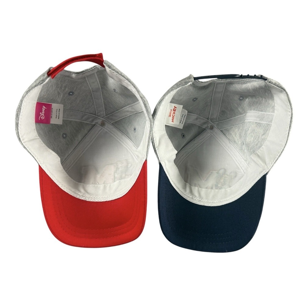 DISNEY Mickey Minnie Mouse Hat Lot 2 Caps Snapback Adjustable Gray Red Blue OSFM - Picture 4 of 7